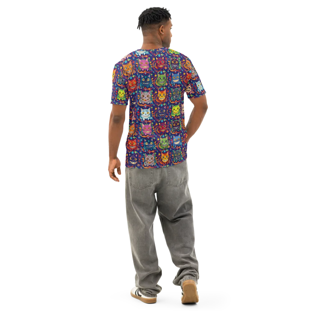 Grinning Cat Carnival on Men's Cotton Crew Neck T-Shirt — Back
