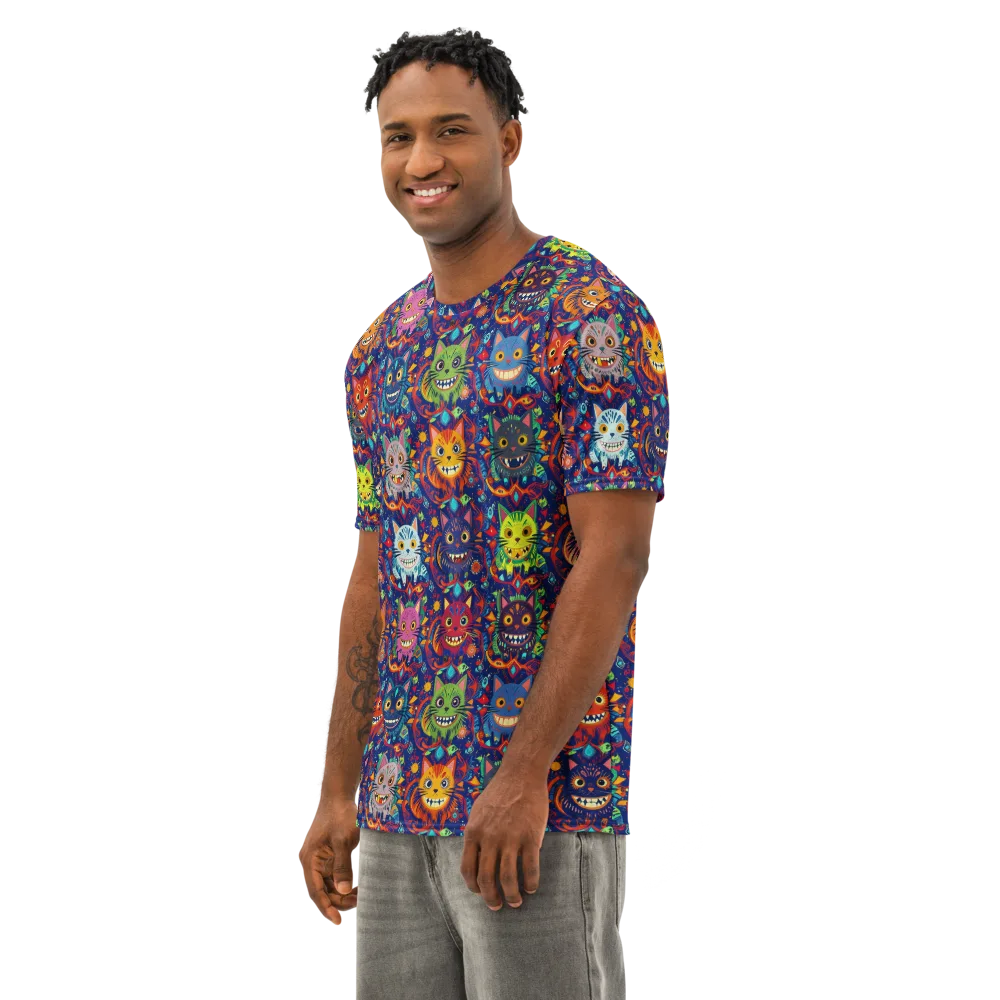 Grinning Cat Carnival on Men's Cotton Crew Neck T-Shirt — Left Front