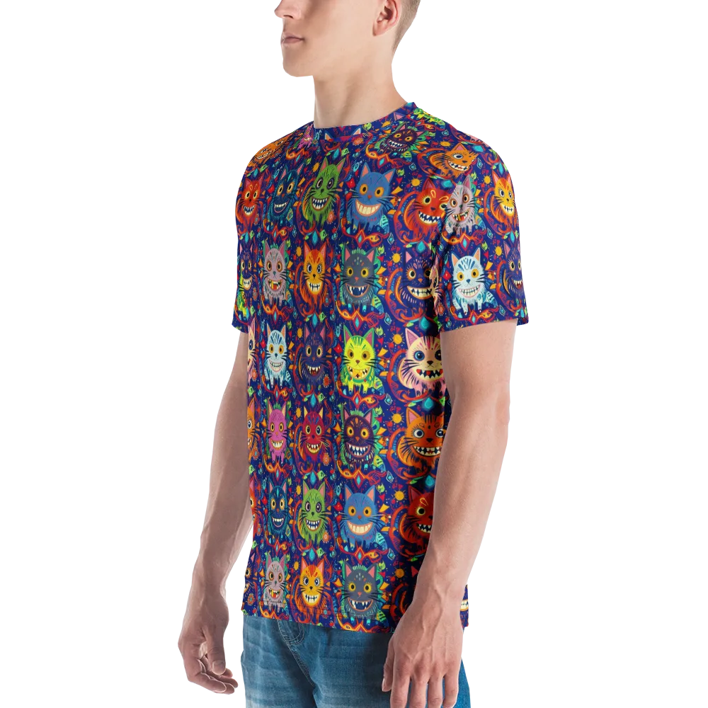 Grinning Cat Carnival on Men's Crew Neck T-Shirt — Left