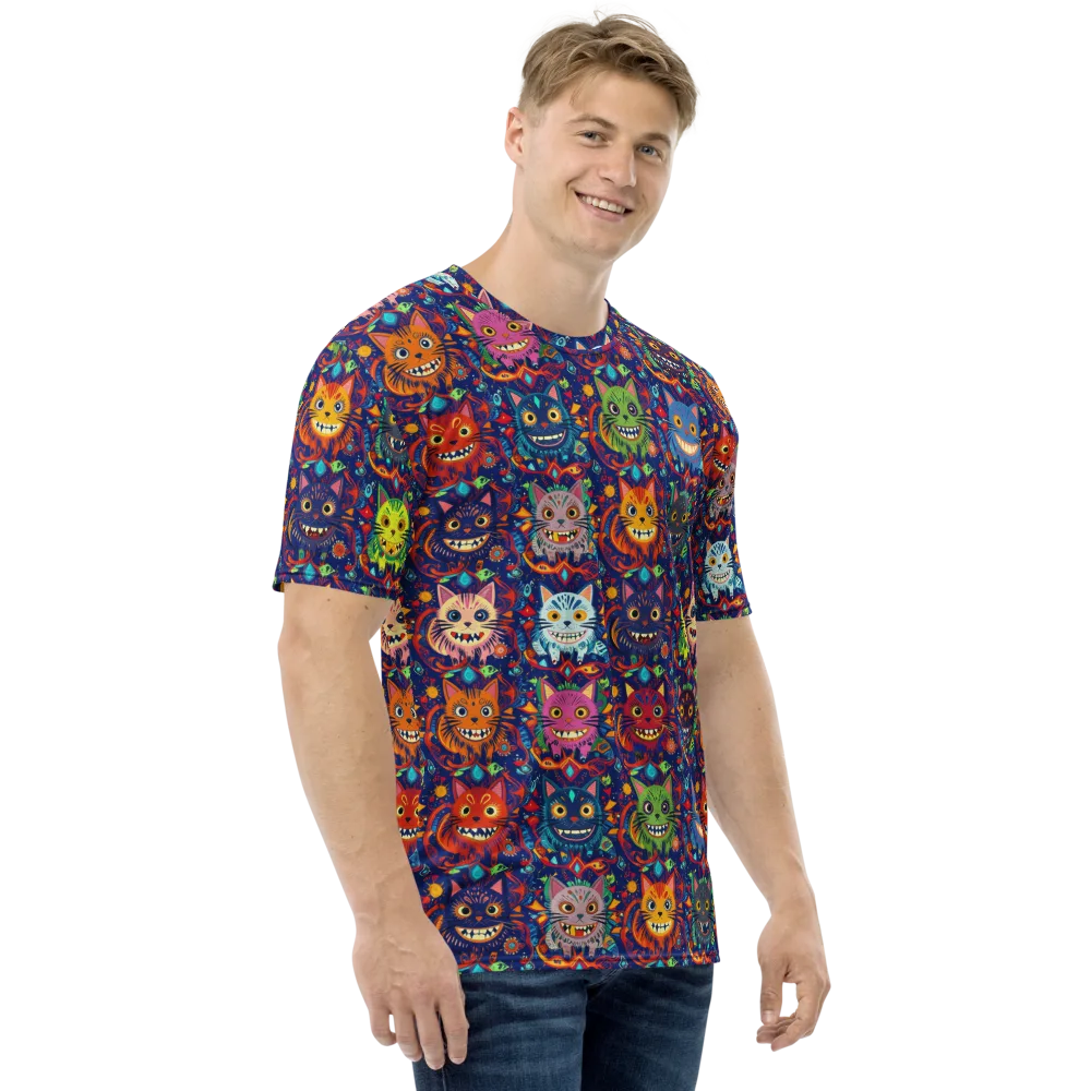 Grinning Cat Carnival on Men's Crew Neck T-Shirt — Right