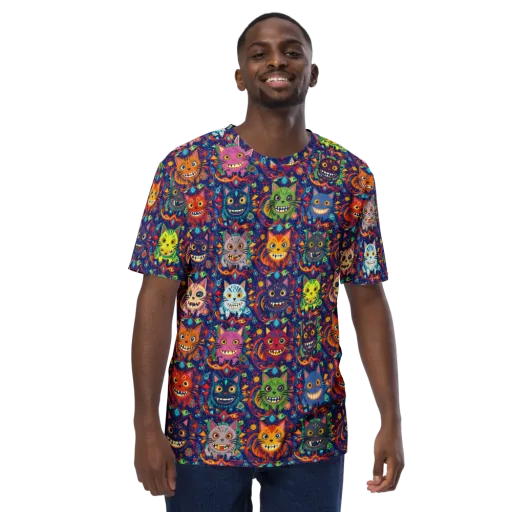 Grinning Cat Carnival on a Men's Crew Neck T-Shirt