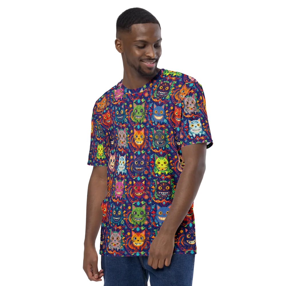 Grinning Cat Carnival on Men's Crew Neck T-Shirt — Left