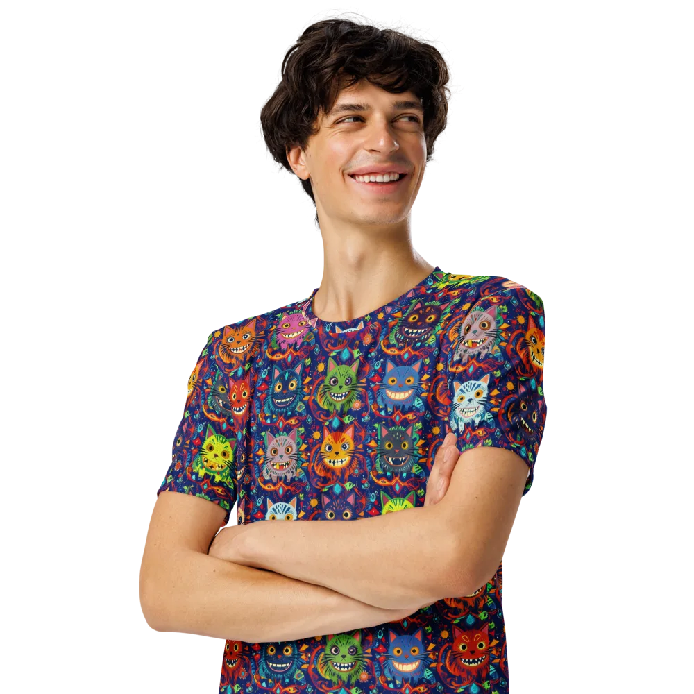 Grinning Cat Carnival on Men's Crew Neck T-Shirt — Left Front