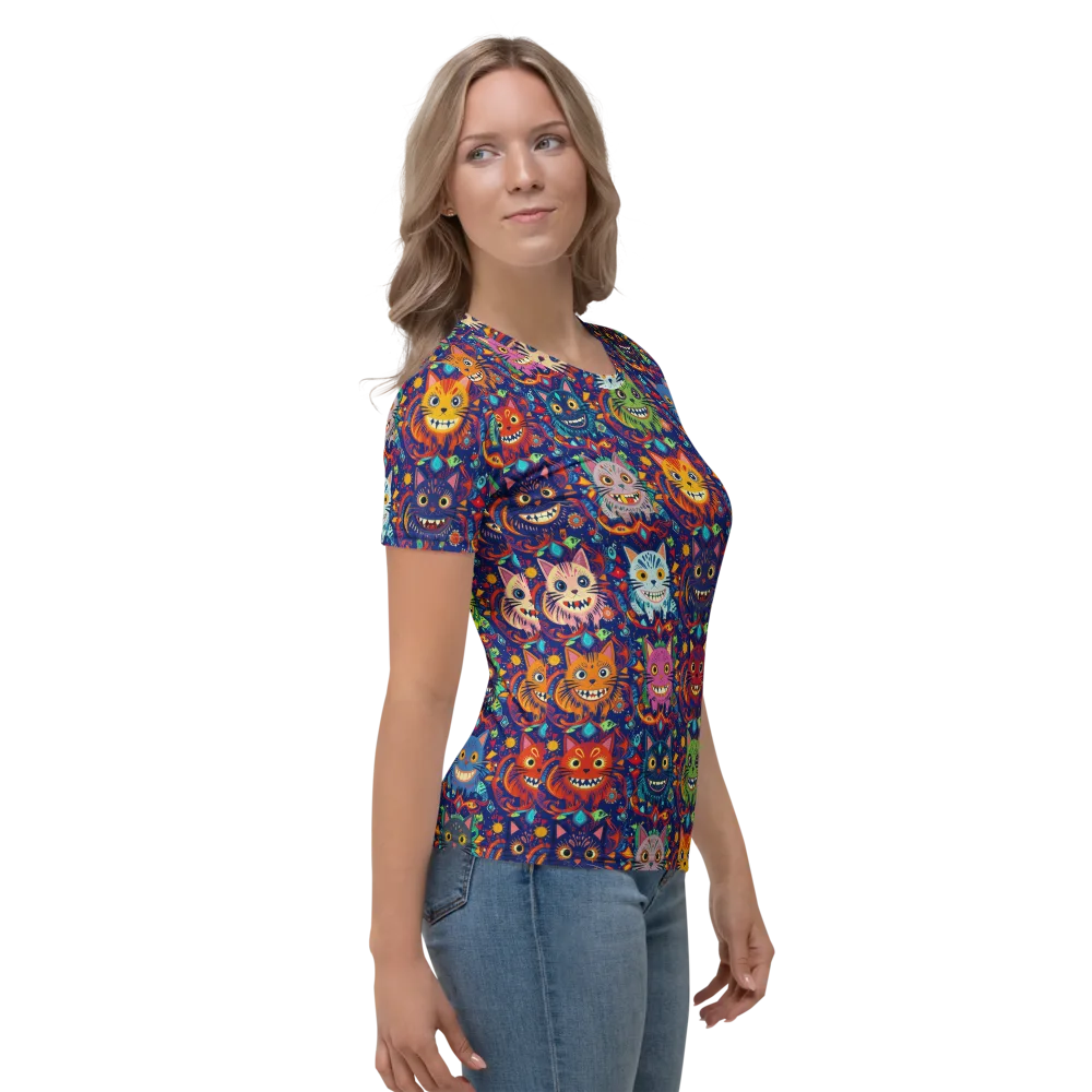 Grinning Cat Carnival on Women's Crew Neck T-Shirt — Right