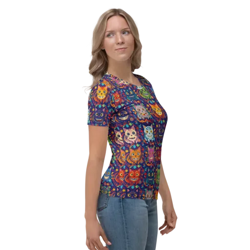 Grinning Cat Carnival on a Women's Crew Neck T-Shirt