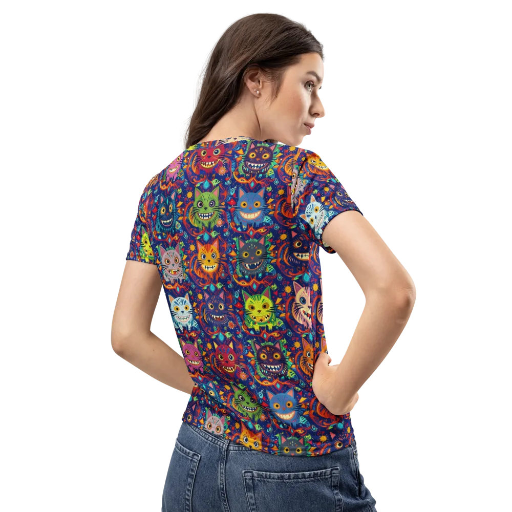 Grinning Cat Carnival on Women's Crew Neck T-Shirt — Back