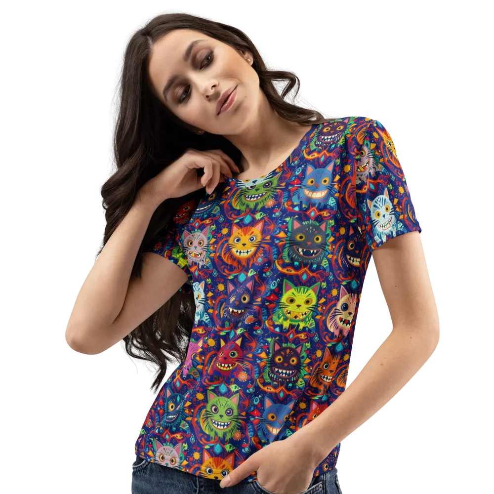 Grinning Cat Carnival on Women's Crew Neck T-Shirt — Left Front