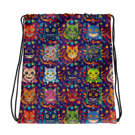 Grinning Cat Carnival on a Drawstring Bag