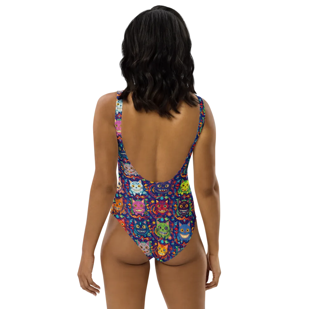 Grinning Cat Carnival on One-Piece Swimsuit — Back