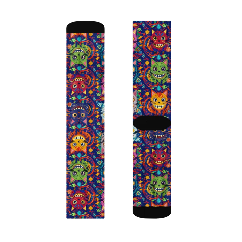 Grinning Cat Carnival on Socks — Right Sock