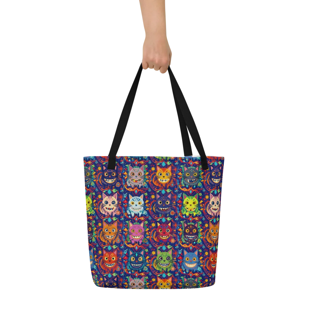 Grinning Cat Carnival on Large Tote Bag W/ Pocket — Front
