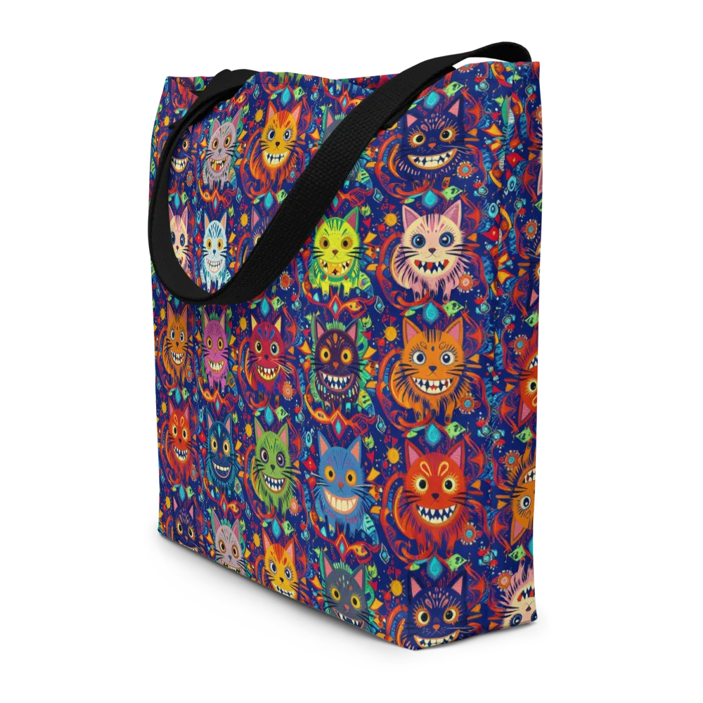 Grinning Cat Carnival on Large Tote Bag W/ Pocket — Front