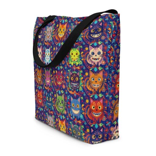 Grinning Cat Carnival on a Large Tote Bag W/ Pocket