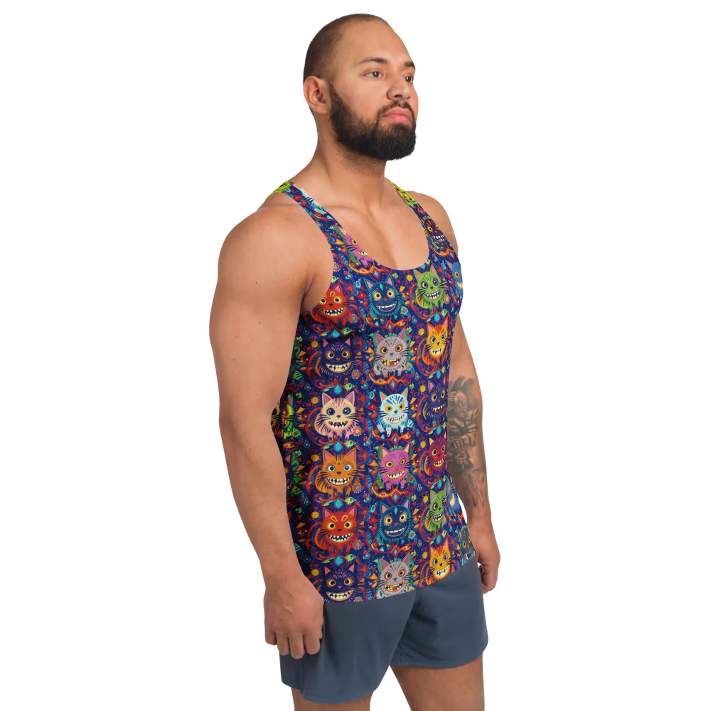 Grinning Cat Carnival on Men's Tank Top — Right Front