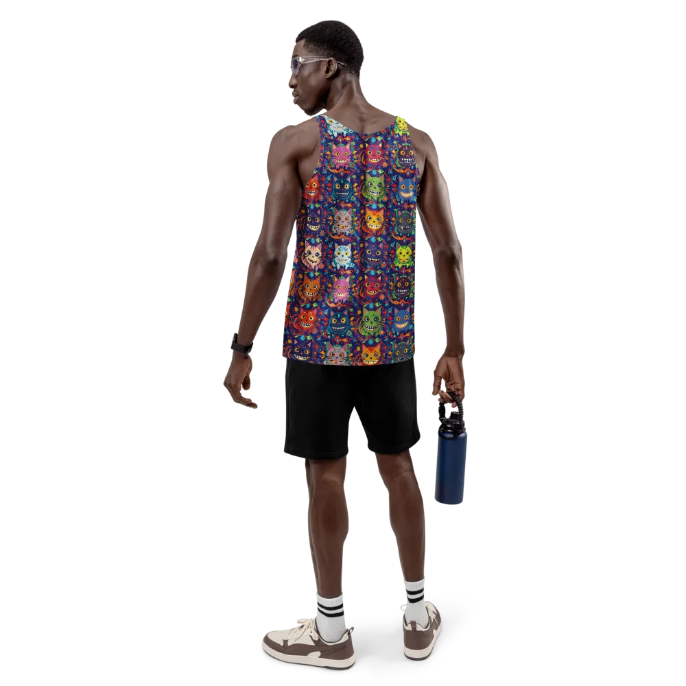 Grinning Cat Carnival on Men's Tank Top — Back