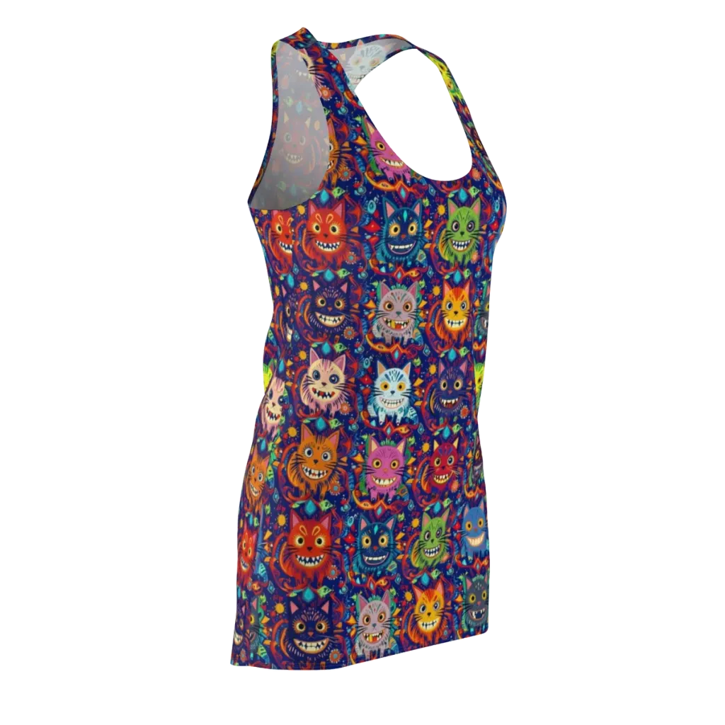 Grinning Cat Carnival on Racerback Dress — Front Side
