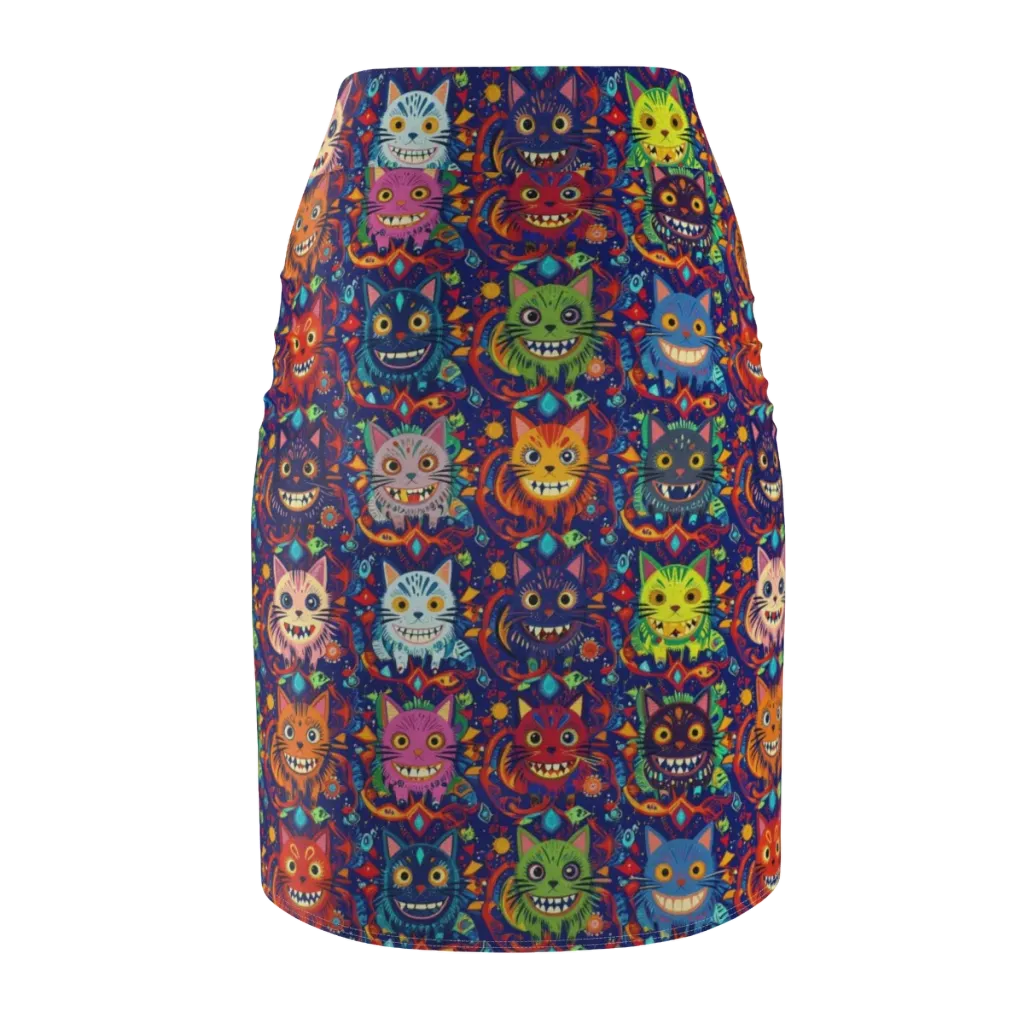 Grinning Cat Carnival on Pencil Skirt — Back