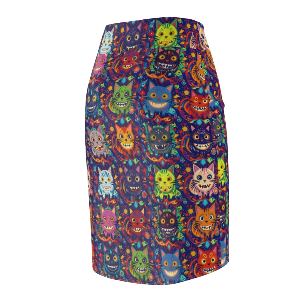Grinning Cat Carnival on Pencil Skirt — Back Side
