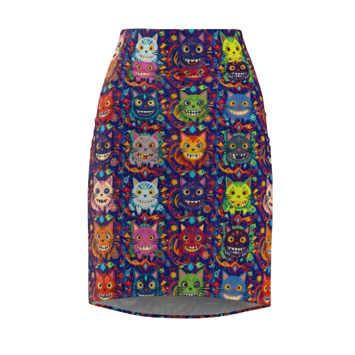 Grinning Cat Carnival on a Pencil Skirt