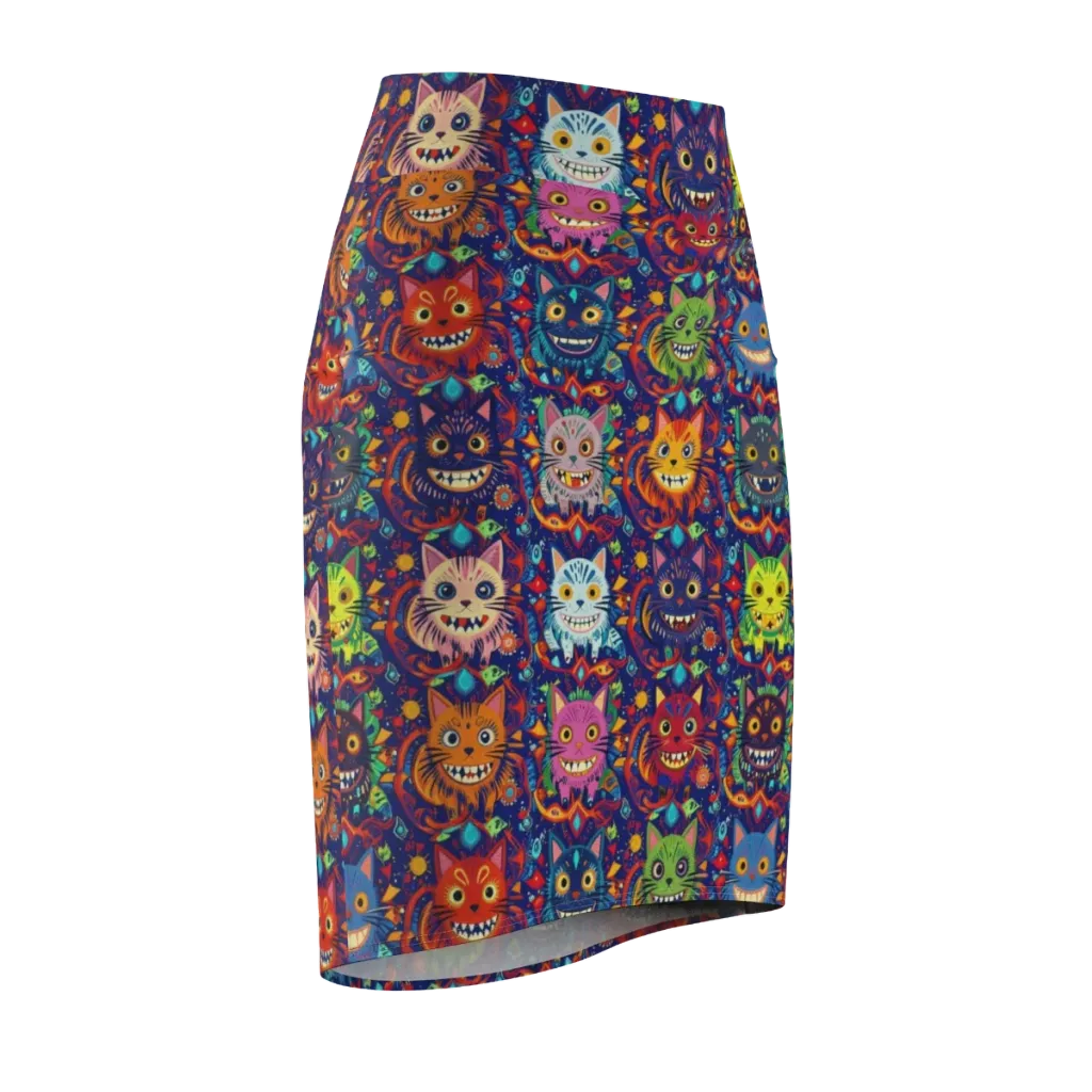 Grinning Cat Carnival on Pencil Skirt — Front Side