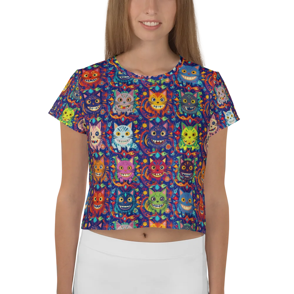 Grinning Cat Carnival on Crop Tee — Front