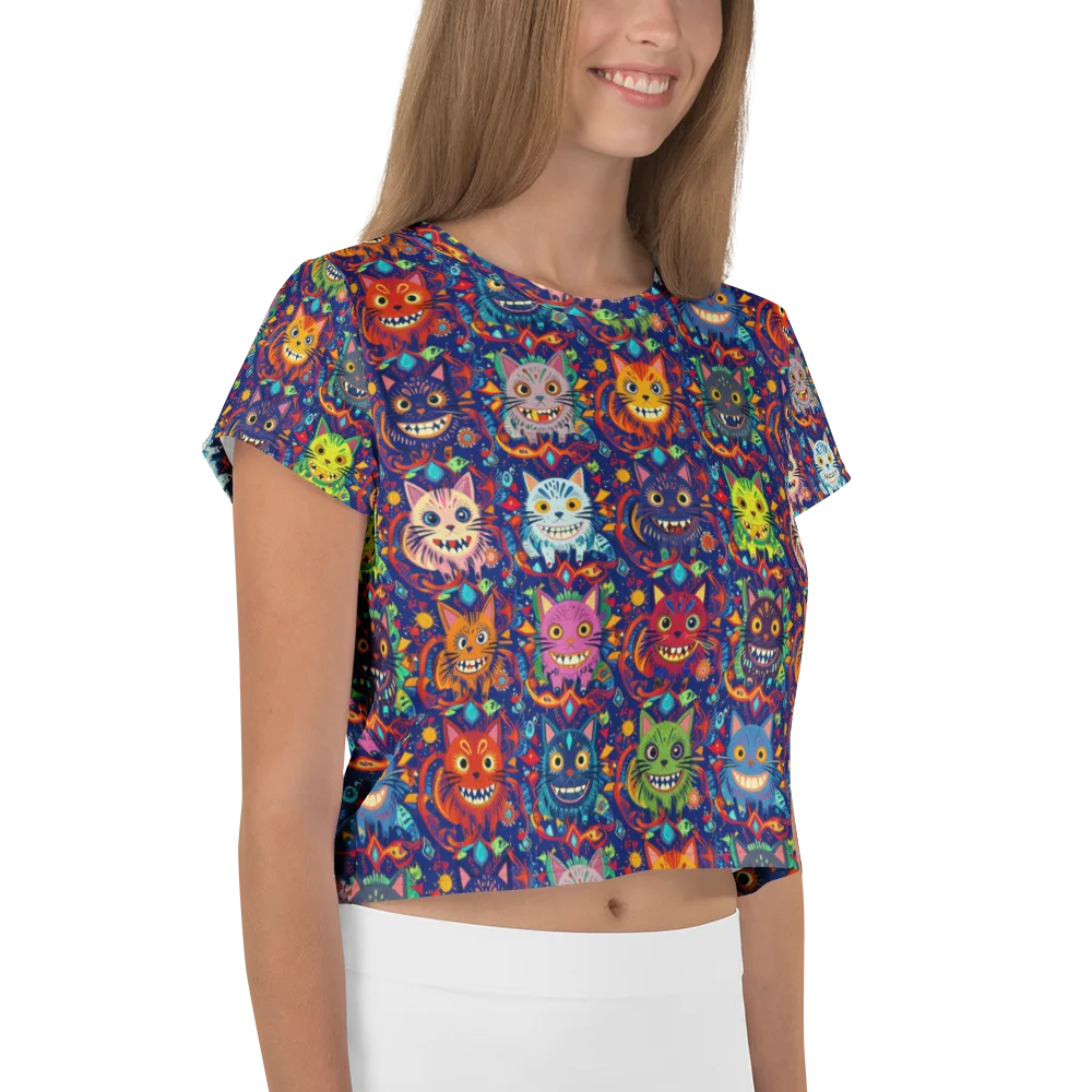 Grinning Cat Carnival on Crop Tee — Right