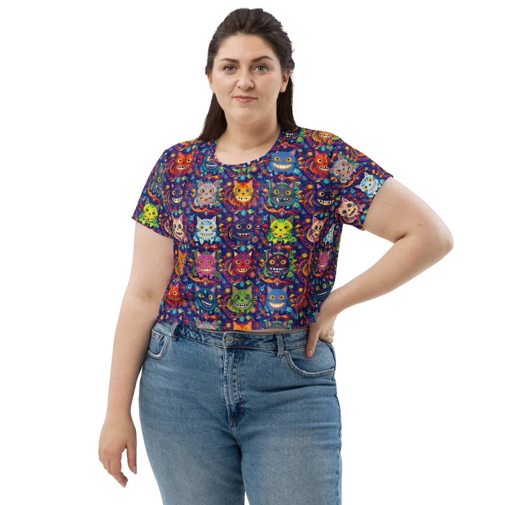 Grinning Cat Carnival on Crop Tee — Front