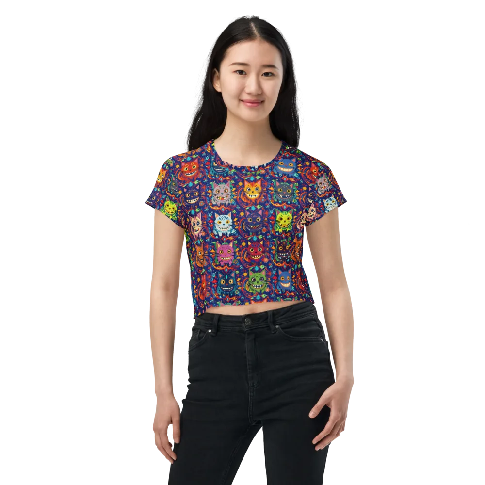 Grinning Cat Carnival on Crop Tee — Front
