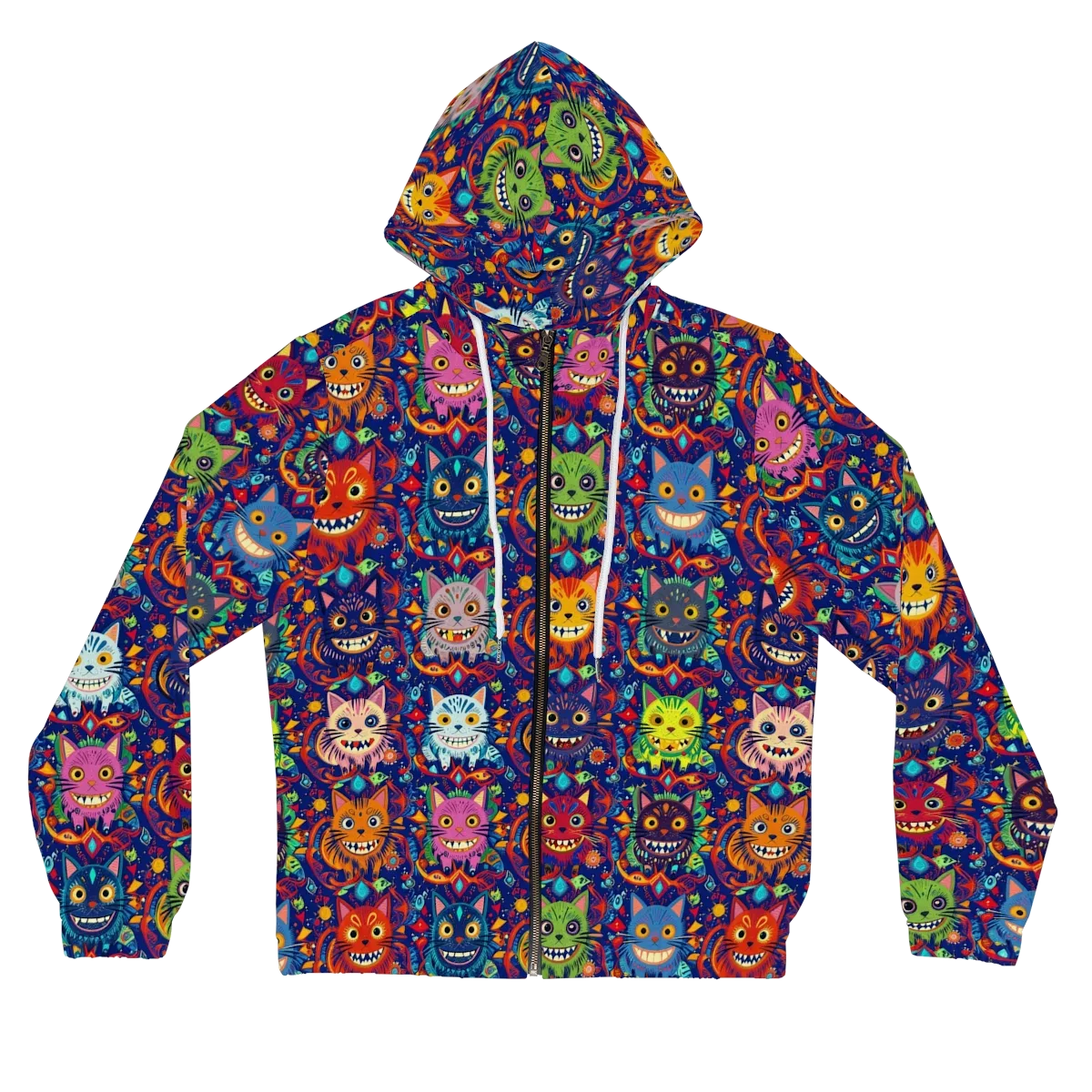 Grinning Cat Carnival on Women's Full-Zip Hoodie — Front