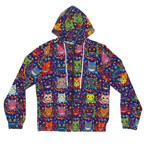 Grinning Cat Carnival on a Women's Full-Zip Hoodie