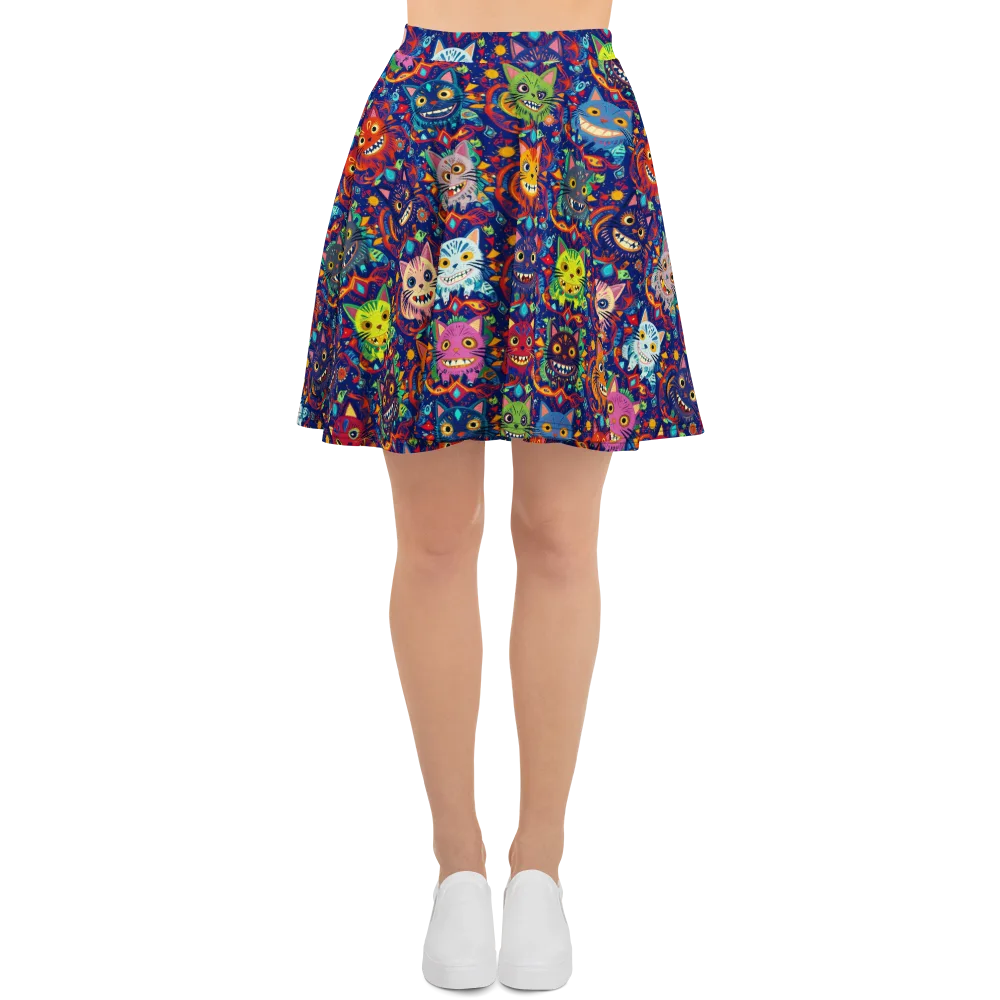 Grinning Cat Carnival on Skater Skirt — Front
