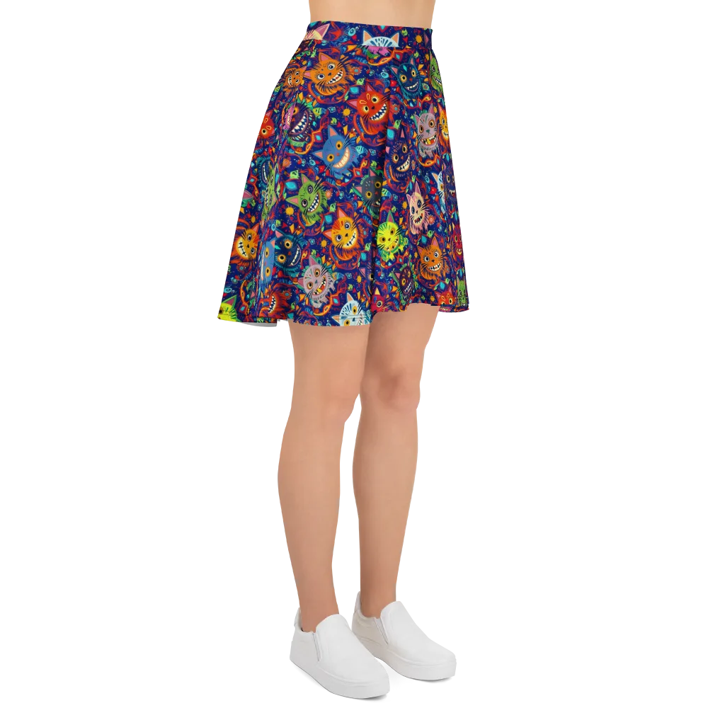 Grinning Cat Carnival on Skater Skirt — Right