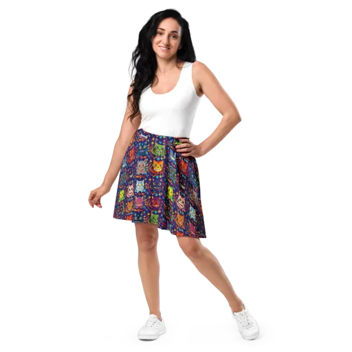 Grinning Cat Carnival on a Skater Skirt