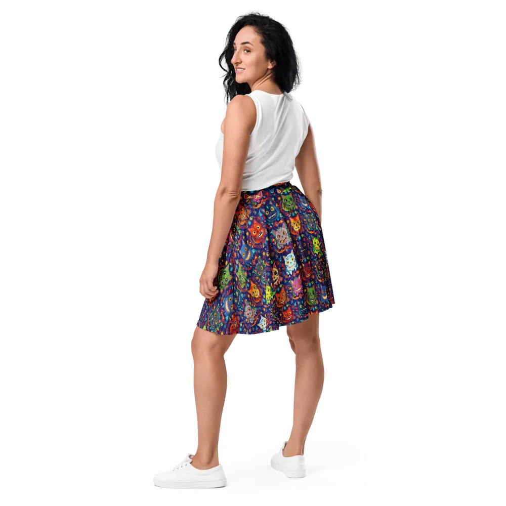 Grinning Cat Carnival on Skater Skirt — Back