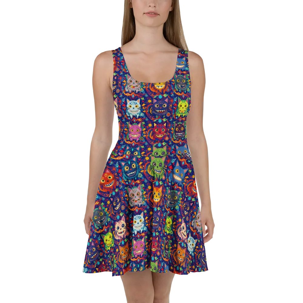 Grinning Cat Carnival on Skater Dress — Front