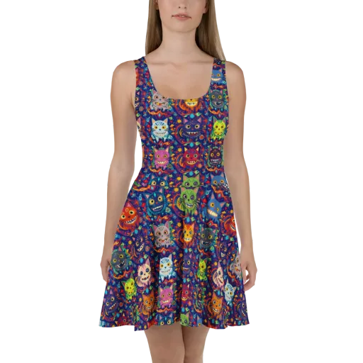 Grinning Cat Carnival on a Skater Dress