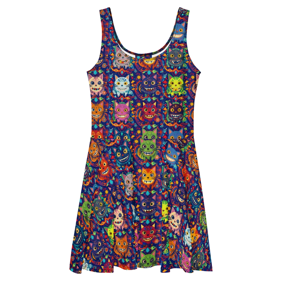 Grinning Cat Carnival on Skater Dress — Front