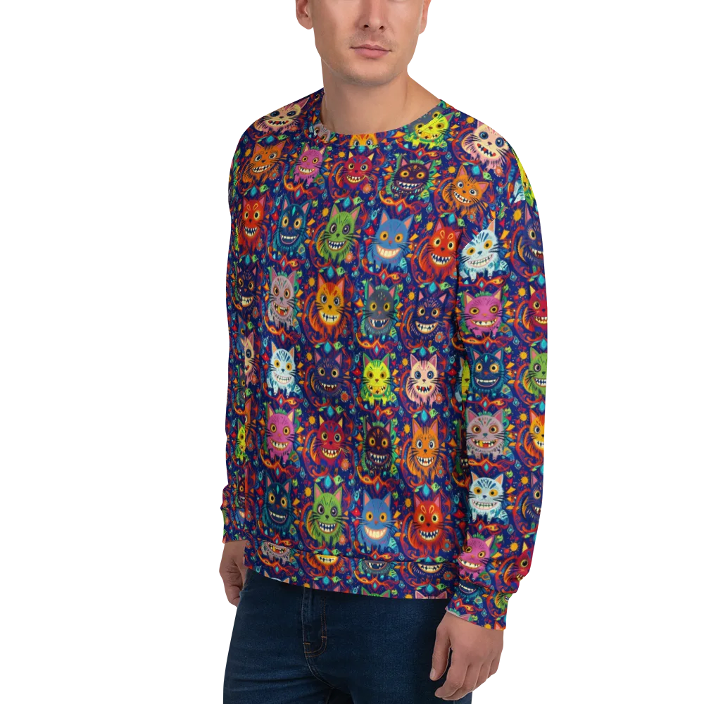 Grinning Cat Carnival on Sweatshirt — Left Front