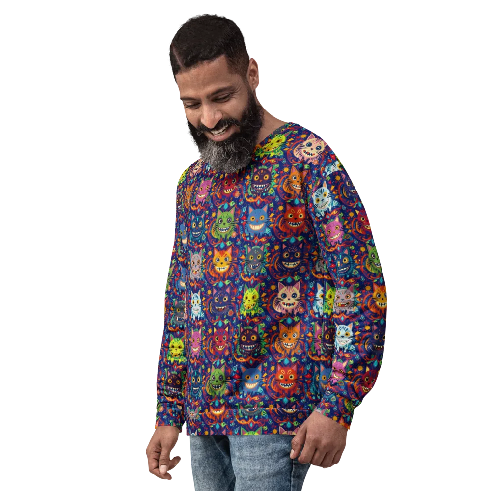 Grinning Cat Carnival on Sweatshirt — Left Front