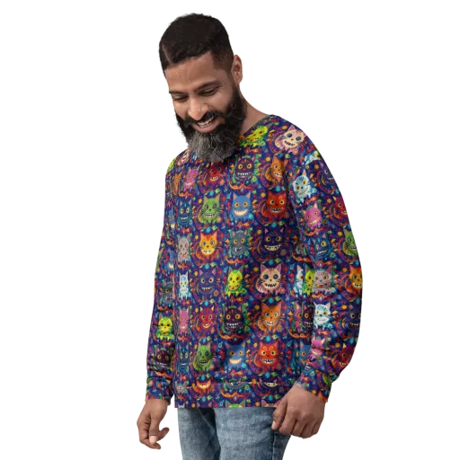 Grinning Cat Carnival on a Sweatshirt