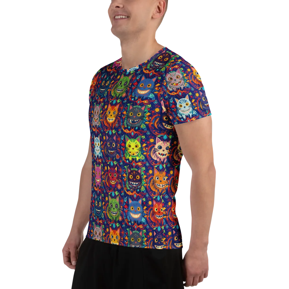 Grinning Cat Carnival on Men's Athletic T-Shirt — Left