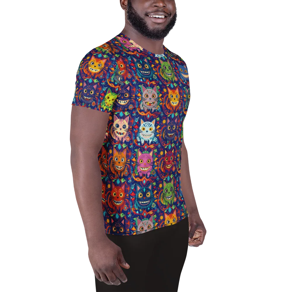 Grinning Cat Carnival on Men's Athletic T-Shirt — Right