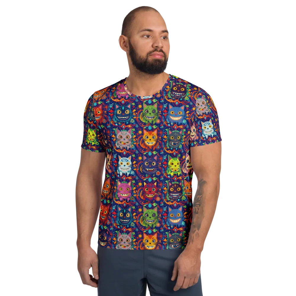 Grinning Cat Carnival on Men's Athletic T-Shirt — Front