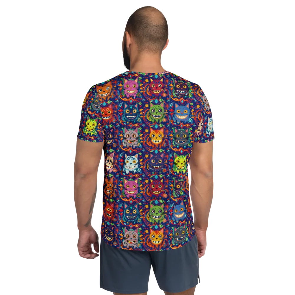 Grinning Cat Carnival on Men's Athletic T-Shirt — Back