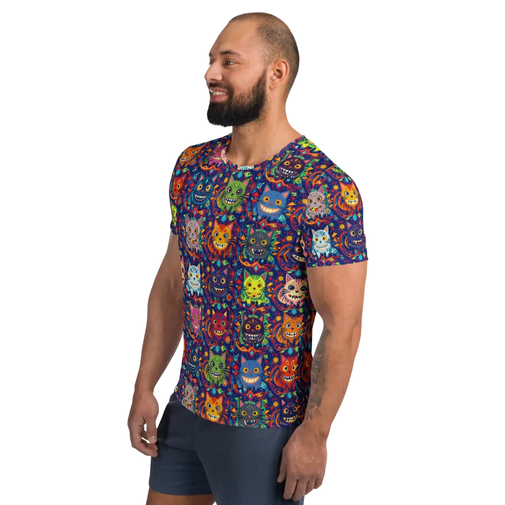 Grinning Cat Carnival on Men's Athletic T-Shirt — Left