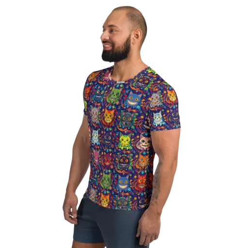 Grinning Cat Carnival on a Men's Athletic T-Shirt