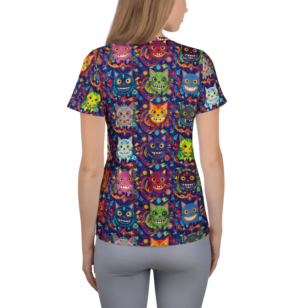 Grinning Cat Carnival on Women's Athletic T-Shirt — Back