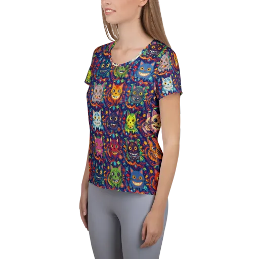 Grinning Cat Carnival on a Women's Athletic T-Shirt