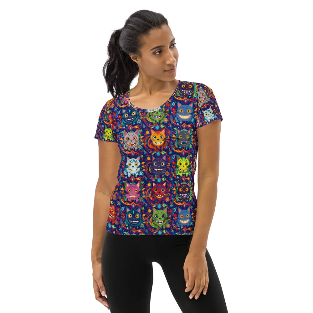 Grinning Cat Carnival on Women's Athletic T-Shirt — Front