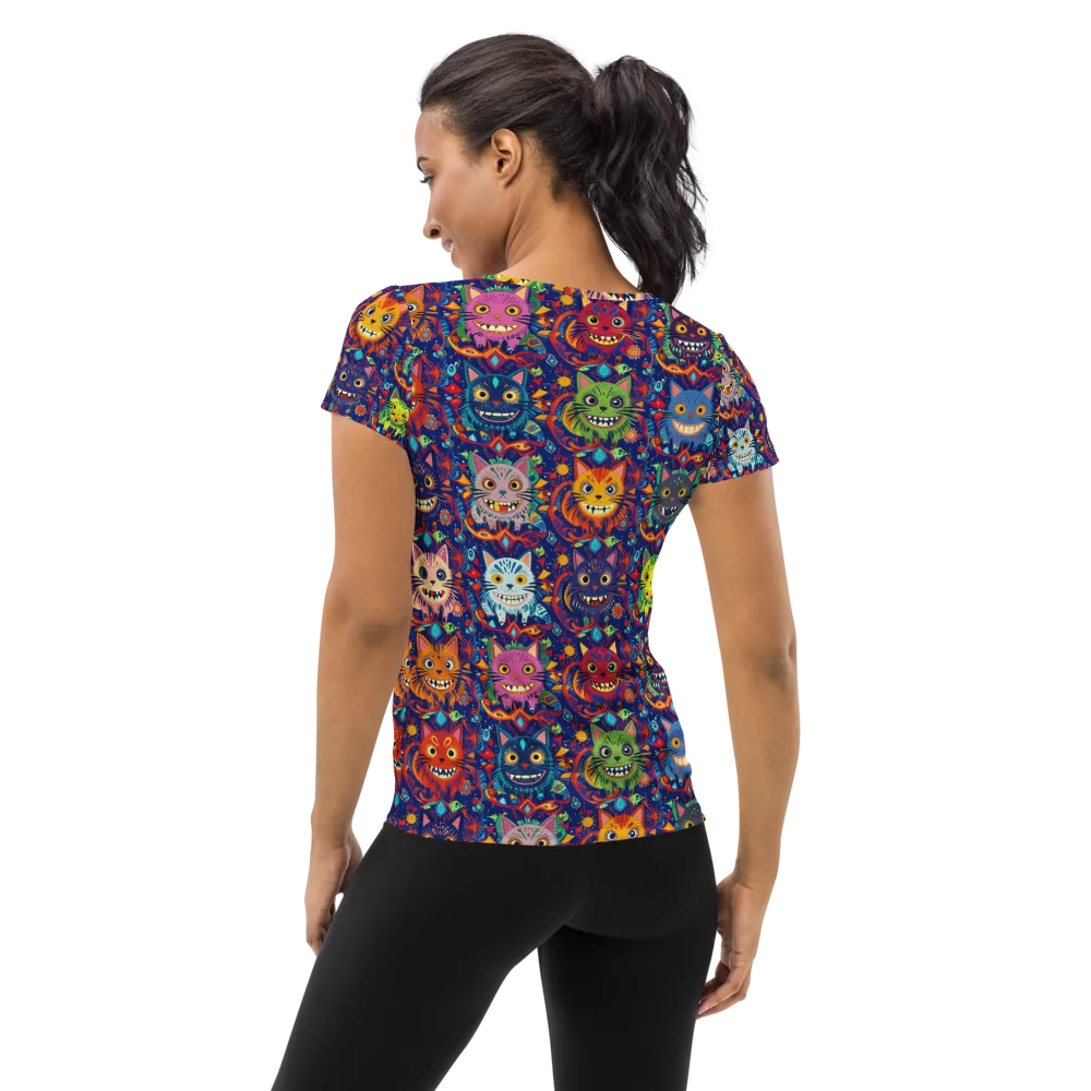 Grinning Cat Carnival on Women's Athletic T-Shirt — Back